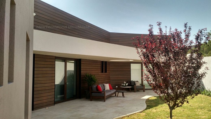 NewTechWood Exterior Wall Cladding in Teak color.