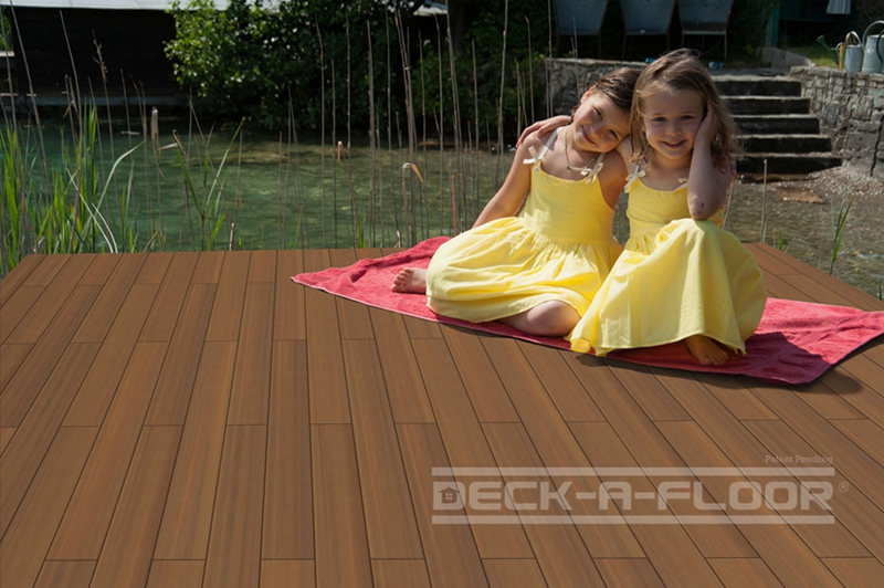 Deck-A-Floor Series Outdoor Flooring kids friendly in Teak color.