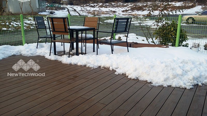 Don’t use shovel to scoop snow off the composite decks